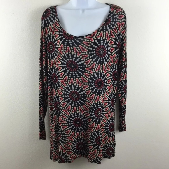 bobeau Tops - BOBEAU SCOOP NECK TRIBAL PRINT TUNIC TOP